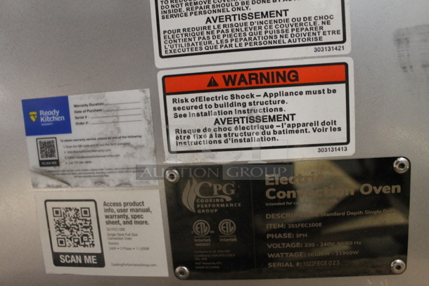 BRAND NEW SCRATCH AND DENT! CPG 351FEC100E Cooking Performance Group Commercial Stainless Steel Electric Convection Oven With Steel Racks. Missing 1 Leg. 220-240V, 3 Phase.  - Image 7 of 9