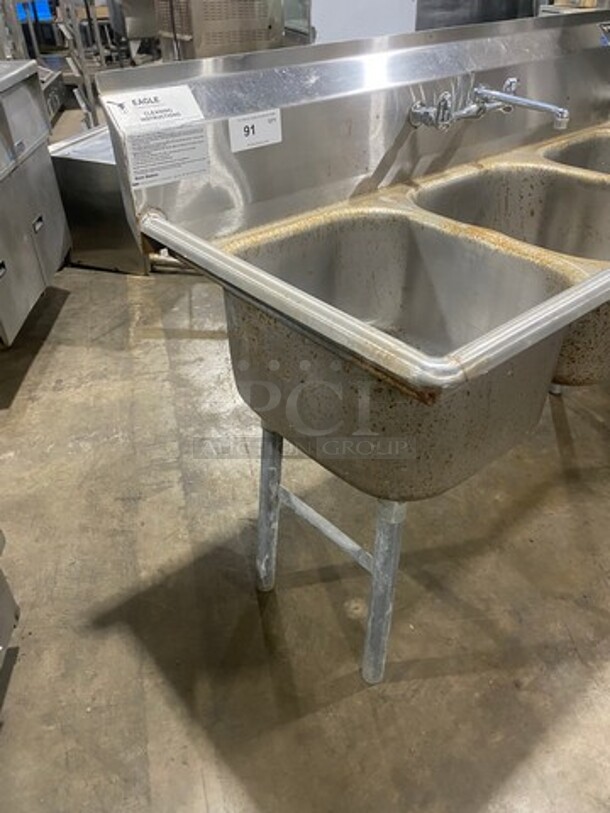 Eagle Commercial 3 Compartment Dish Washing Drop In Sink! All Stainless Steel! On Legs! Model: 412163 - Image 2 of 9