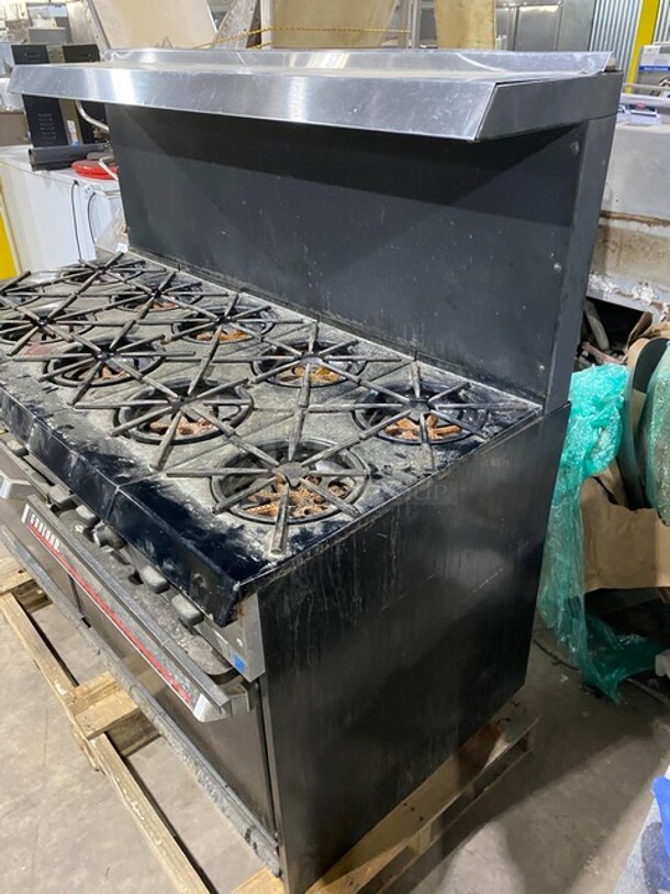 Garland Stainless Steel Commercial Natural Gas Powered 10 Burner Stove! With 2 Full-Sized Ovens! With Metal Oven Racks! With Raised Back Splash & Salamander Shelf! - Image 3 of 10