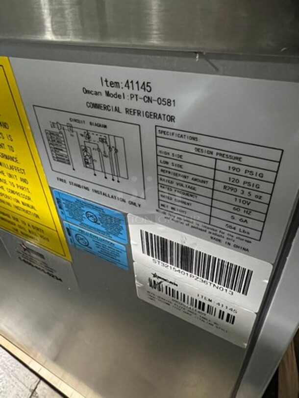 AMAZING! NEW! SCRATCH-N-DENT! Omcan Commercial Refrigerated Italian Style Marble Top Pizza Prep Table! With 3 Door Storage Space Underneath! Poly Coated Racks! All Stainless Steel! Model: PTCN0581 110V - Image 7 of 8