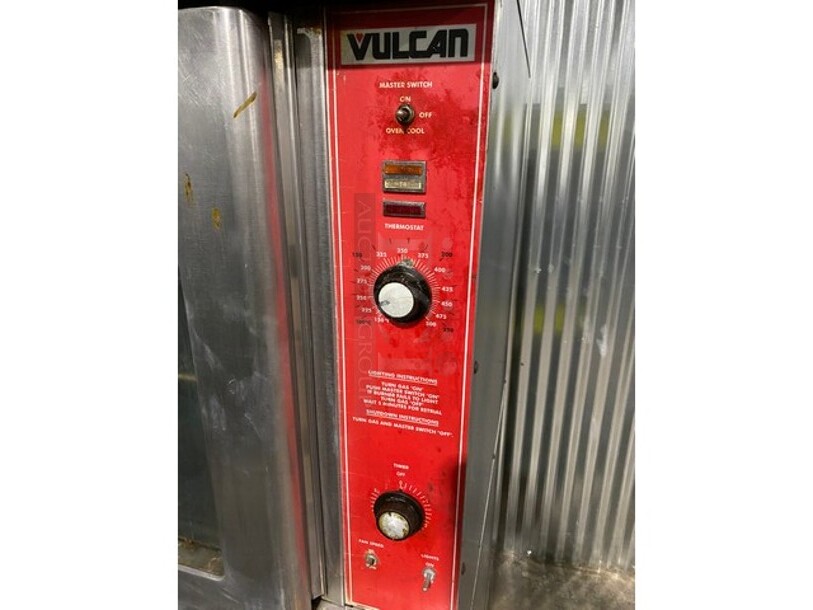 Vulcan Commercial Natural Gas Powered Double Stack Convection Ovens! With View Through Doors! All Stainless Steel! Model VC6GD38 Serial 481509660! On Casters! 2 X your Bid Makes One Unit!  - Image 7 of 12