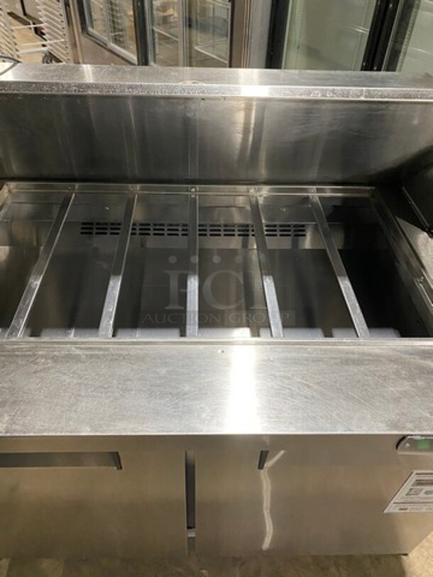LATE MODEL! 2019 Commercial Refrigerated Sandwich Prep Table! With 2 Door Underneath Storage Space! Poly Coated Racks! All Stainless Steel! On Casters! Model: 48SPM 115V SN: 1119NARE0441 115V - Image 5 of 10