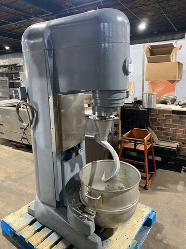 Hobart Commercial Floor Style 140 QT Planetary Mixer! With 80QT Reducer Ring, 80QT Mixing Bowl! With 80QT Spiral Hook Attachment! Working When Removed! 200V 3PH  - Image 2 of 8