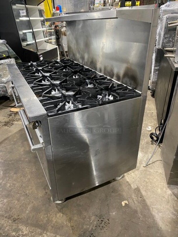 GREAT! Sunfire Commercial Natural Gas Powered 10 Burner Stove! With Raised Back Splash And Salamander Shelf! With 2 Full Size Oven Underneath! All Stainless Steel! On Casters! - Image 2 of 10