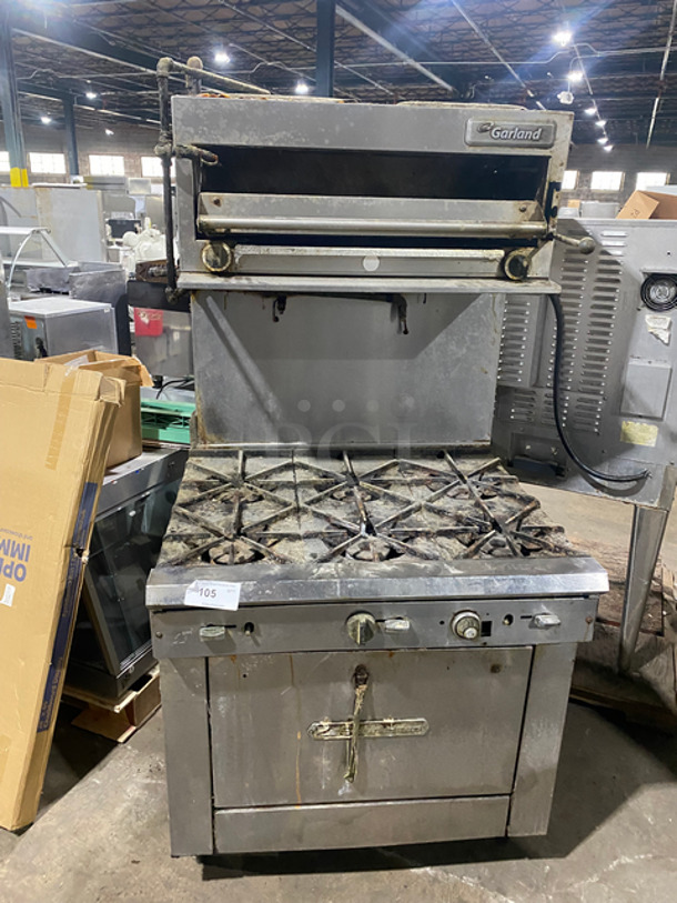 Southbend Commercial Natural Gas Powered 6 Burner Stove! With Raised Back Splash And Garland Salamander! With Oven Underneath! All Stainless Steel!
