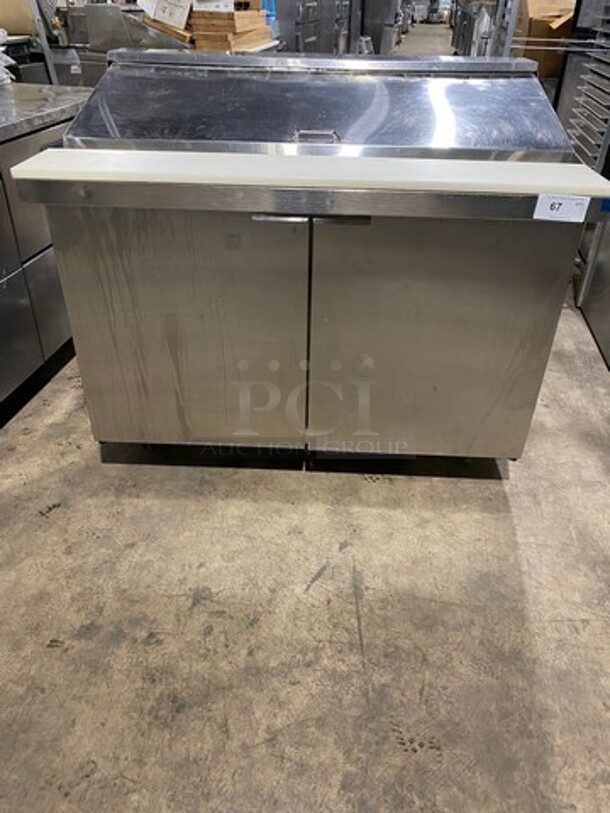 Continental Commercial Refrigerated Sandwich Prep Table! With Commercial Cutting Board! With 2 Door Underneath Storage Space! All Stainless Steel! On Casters! Model: SW4818M SN: 13488563 115V 60HZ 1 Phase