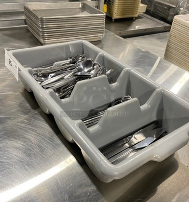 Gray Poly Silverware Bin With Spoons/Knifes! - Image 2 of 5