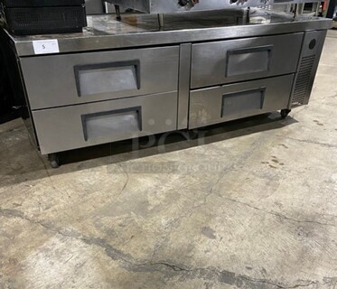 True Stainless Steel Commercial 4 Drawer Chef Base On Casters! MODEL TRCB-72 SN: 7307092 115V 1PH