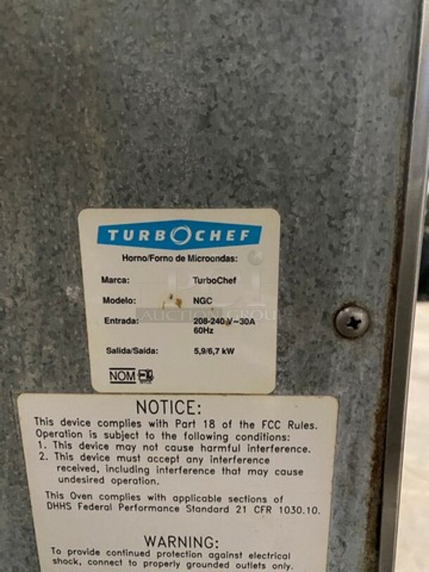 Turbo Chef Commercial Countertop Rapid Cook Oven/ Microwave Oven! All Stainless Steel! On Equipment Stand! 2x Your Bid Makes One Unit! One Is Tornado Series Model: NGC 208/230/240V - Image 11 of 12