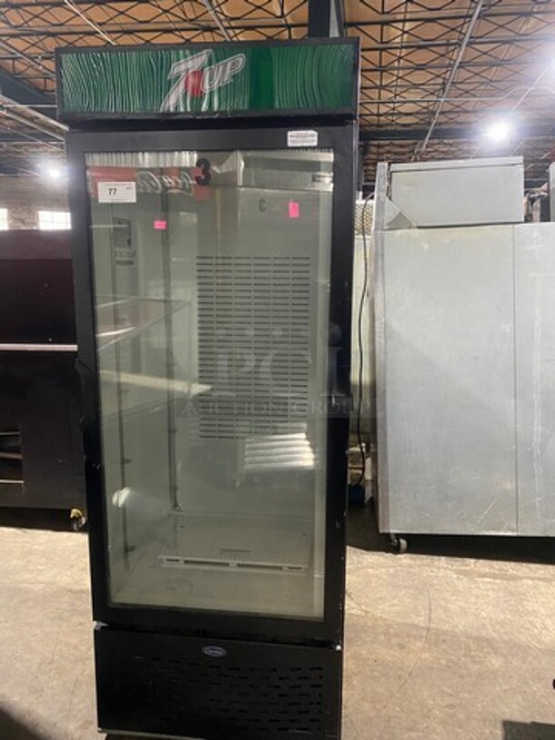 Carrier Commercial Single Door Reach In Refrigerator Merchandiser! With View Through Door! With Poly Coated Racks! Model: MC750 SN: 3807X11276 120V 60HZ 1 Phase