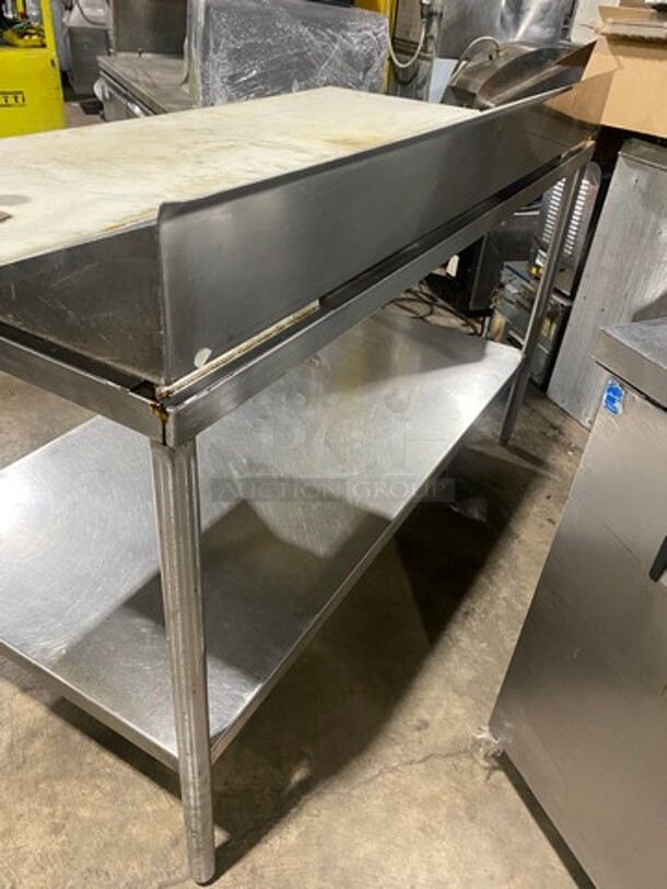 NICE! Solid Stainless Steel Work Top/ Prep Table! With Commercial Cutting Board! With Back Splash! With Mounted Can Opener! With Storage Space Underneath! On Legs! - Image 3 of 9