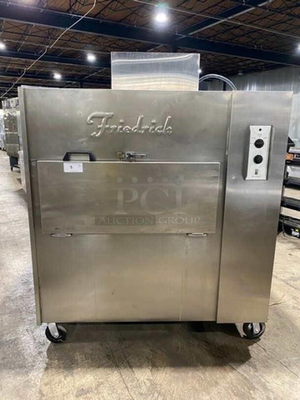 BEAUTIFUL! Friedrich Commercial Electric Powered Rotisserie/ Smoker Combo Machine! All Stainless Steel! On Casters! WORKING WHEN REMOVED! Model: FMP400 SN: 5220692 120/240V 60HZ 1/3 Phase