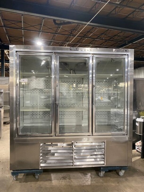 2010 Leader Commercial 3 Door Reach In Freezer Merchandiser! With View Through Door! Poly Coated Racks! All Stainless Steel! Model: LS79 SN: PT033036 230V 60HZ 1 Phase