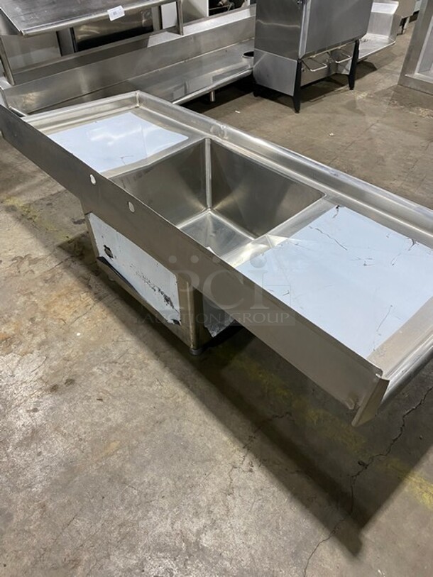 Commercial Single Bay Dish Washing Sink! With Dual Side Drainboards! With Back Splash! All Stainless Steel! - Image 3 of 6