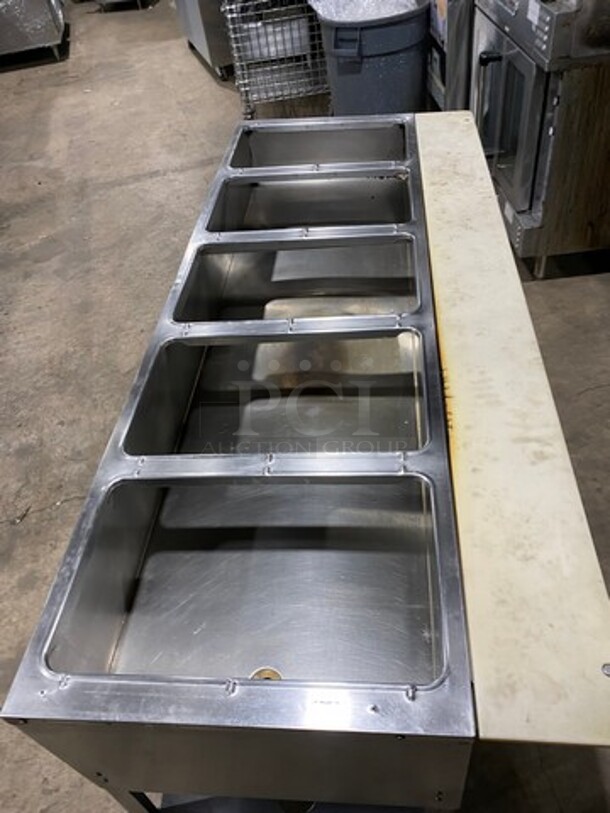 Commercial Natural Gas Powered 5 Well Steam Table! With Commercial Cutting Board! With Storage Space Underneath! All Stainless Steel! On Legs! - Image 5 of 8