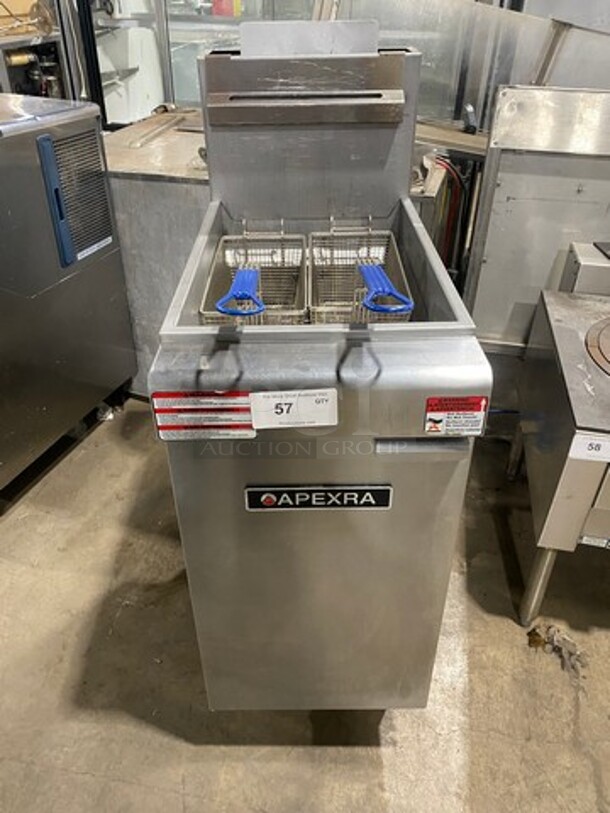 Apexra Commercial Natural Gas Powered Deep Fat Fryer! With 2 Metal Frying Baskets! All Stainless Steel! On Legs! Model: APX340N