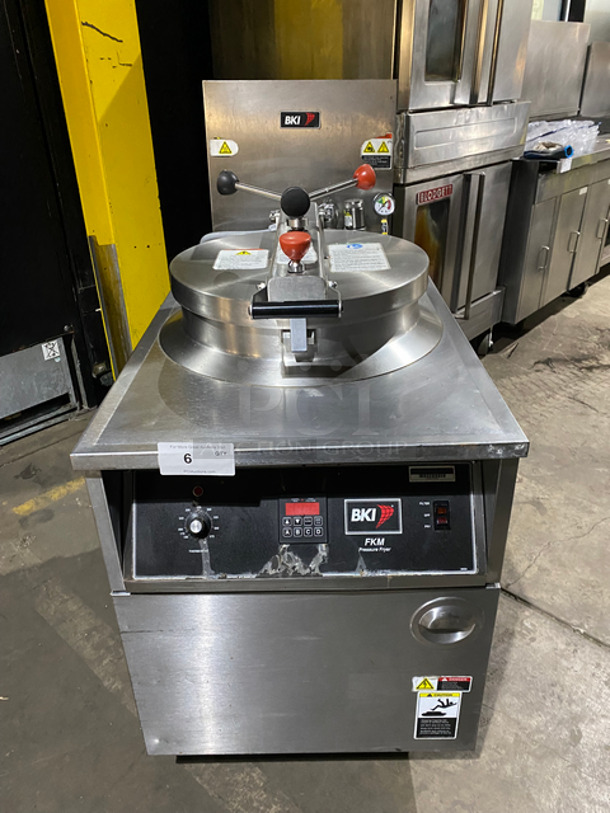 Commercial Electric Powered BKI Pressure Fryer! With Frying Basket! All Stainless Steel! On Casters! Model: FKM 208V 3 Phase