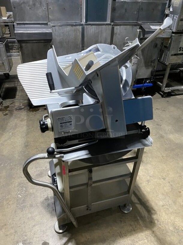 2010 Bizerba SE12 Deli Meat Slicer! On Bizerba Slicer Stand/Cart! Model SE12 Serial 30001590! 120V 1 Phase! Stand Has Casters!  - Image 2 of 11