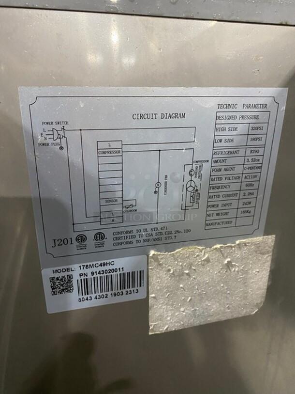 Avantco Stainless Steel Commercial Milk Cooler! On Casters! MODEL 178MC49HC 115V  - Image 6 of 7