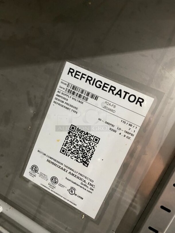 WOW! LATE MODEL! Hoshizaki Commercial 2 Door Reach In Cooler! Poly Coated Racks! All Stainless Steel! On Casters! WORKING WHEN REMOVED! Model: R2AFS SN: J50986D 115V 60HZ 1 Phase - Image 7 of 9