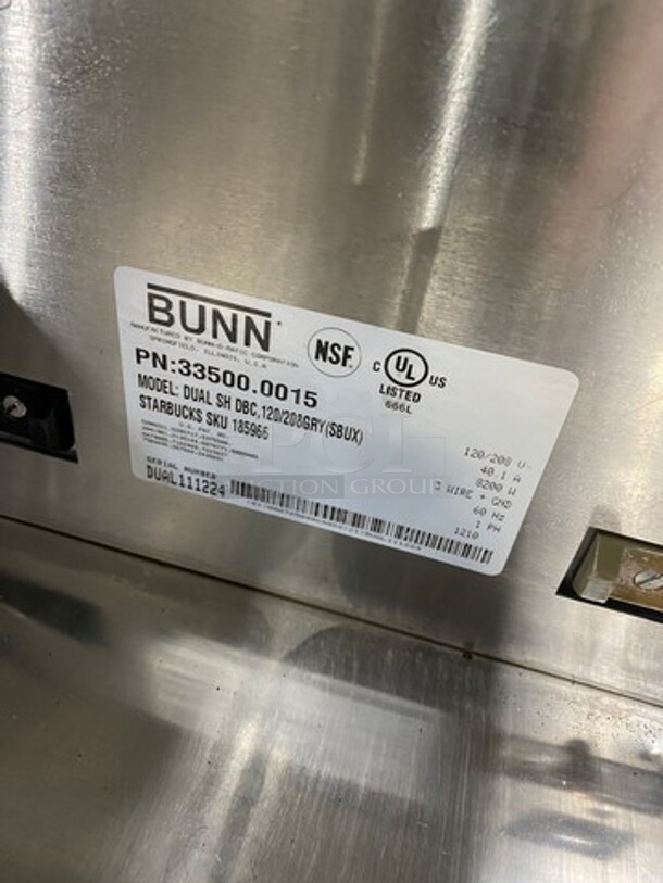 Bunn Commercial Countertop Dual Coffee Brewing Machine! All Stainless Steel! On Small Legs! Model: DUALSHDBC SN: DUAL111224 120/208V 60HZ 1 Phase - Image 6 of 7