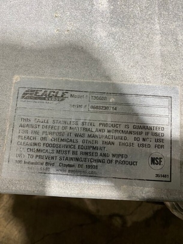 Eagle Solid Stainless Steel Work Top/ Prep Table! With Single Drawer! With Storage Space Underneath! On Casters! Model: T3060B SN: 0608230714 - Image 8 of 10