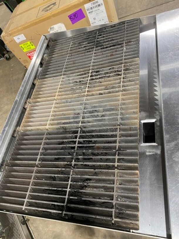 LATE MODEL! 2021 Spectrum Commercial Countertop Natural Gas Powered Char Broiler Grill! With Back And Side Splashes! On Small Legs! On Equipment Stand! With Storage Space Underneath! All Stainless Steel! On Legs! Model: NGCB36R SN: NGCB365040001116 - Image 5 of 10