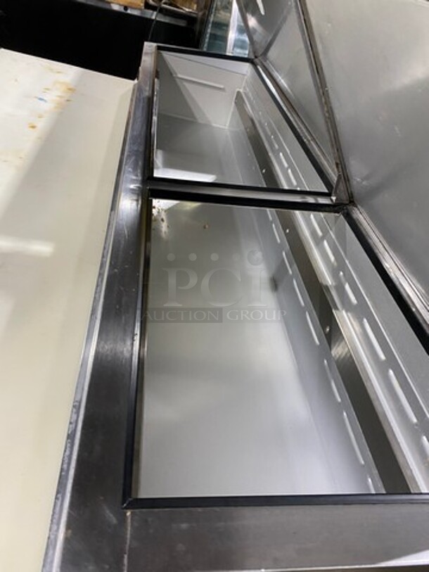 Beverage Air Commercial Refrigerated Pizza Prep Table! With Commercial Cutting Board! With 2 Door Underneath Storage Space! All Stainless Steel! Model: DP67 SN: 7302646 115V 60HZ 1 Phase - Image 8 of 10