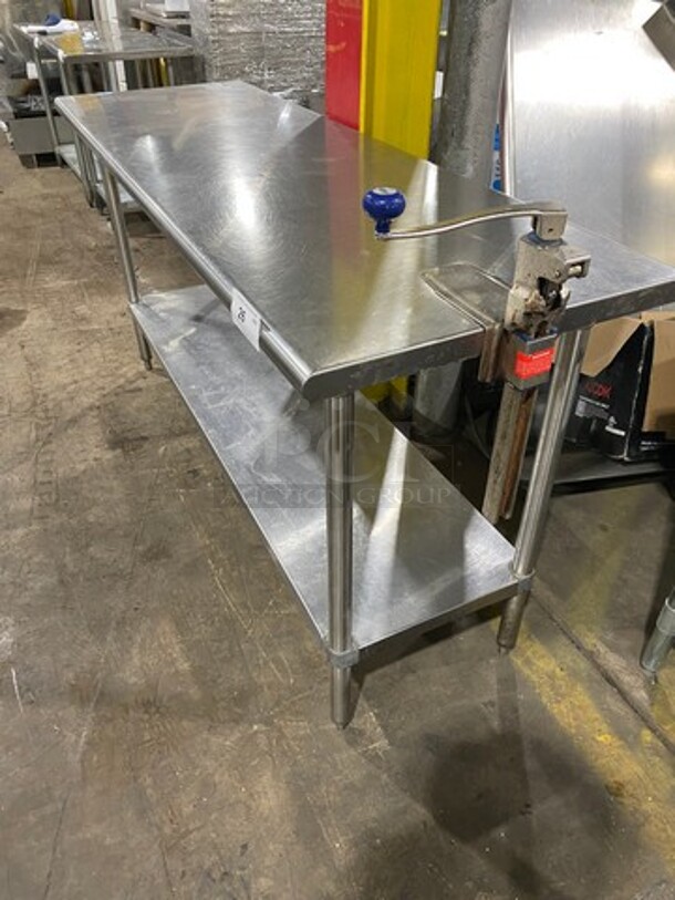 Solid Stainless Steel Work Top/ Prep Table! With Mounted Can Opener! With Storage Space Underneath! On Legs! - Image 2 of 8