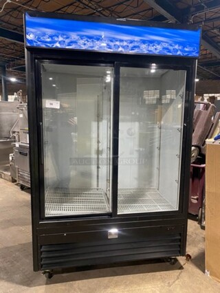 Kelvinator Commercial 2 Door Reach In Cooler Merchandiser! With View Through Doors! Poly Coated Racks! On Casters! Model: KCGM47RB 115V