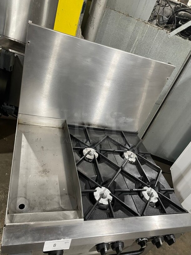 Amazing! Southbend Heavy Duty Commercial Natural Gas Powered 4 Burner Stove! With Left Sidle Flat Griddle! With Raised Back Splash! With Oven Underneath! All Stainless Steel! On Casters! Model P32DBBB! Working When Removed! - Image 5 of 9