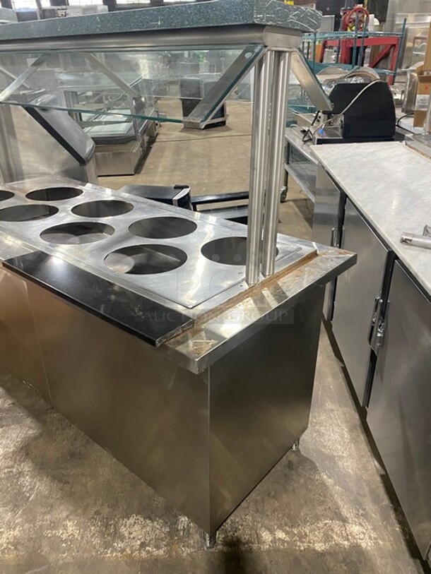 Commercial Heated Food/ Soup Serving Steam Table Station! With Round Pan Adapter! With Sneeze Guard! With Storage Space Underneath! All Stainless Steel! On Legs! WORKING WHEN REMOVED! - Image 3 of 8