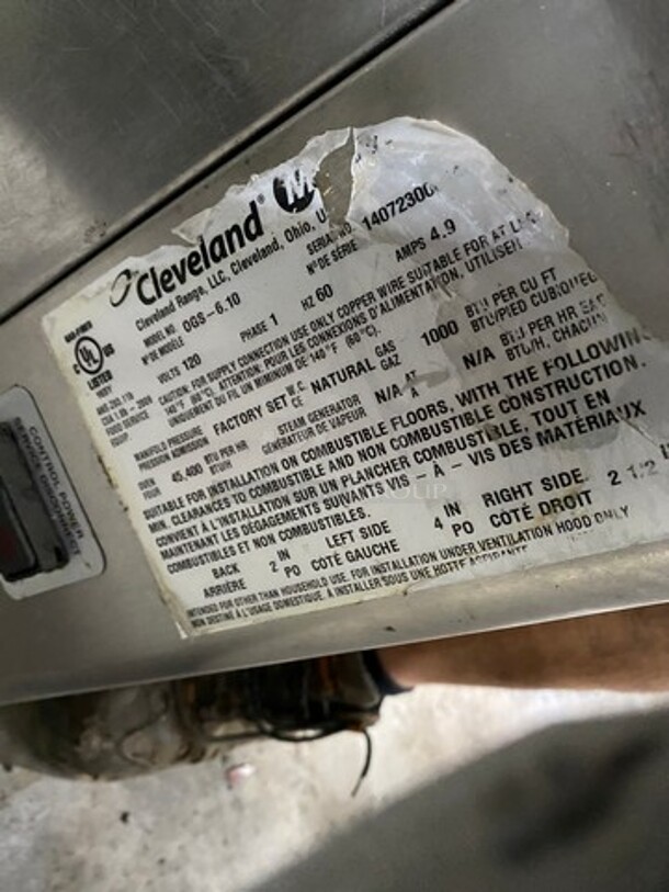 Cleveland Commercial Natural Gas Powered Combi Convection Oven! With View Through Door! Metal Oven Racks! Model: OGS610 SN: 14072300614 120V 60HZ 1 Phase - Image 7 of 8