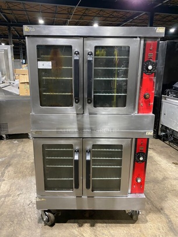 Vulcan Commercial Natural Gas Powered Double Deck Convection Oven! With View Through Doors! Metal Oven Racks! All Stainless Steel! On Casters! 2x Your Bid Makes One Unit! Model: VC4GD167 SN: 48159620