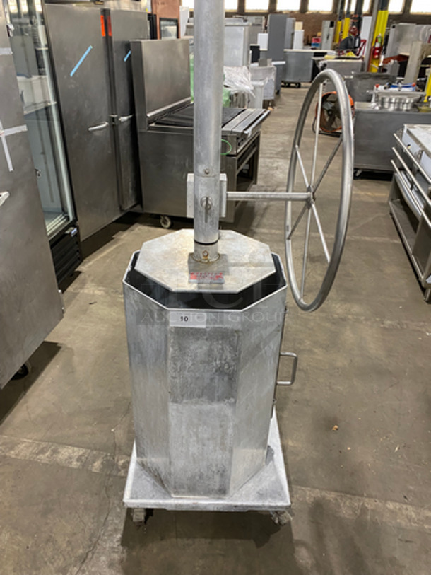 RARE FIND! Pack-A-Drum Commercial Manually Operated Trash Deflator! All Stainless Steel! On Casters! Model: PAD046 SN: 3006