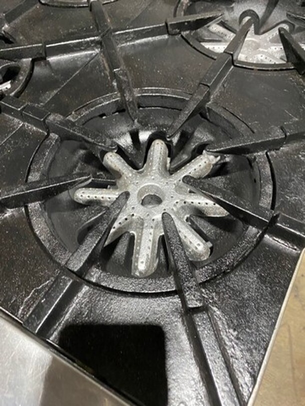 Garland Commercial Gas Powered 8 Burner Stove! With Raised Back Splash And Salamander! With Oven Underneath! All Stainless Steel! On Casters! - Image 6 of 12