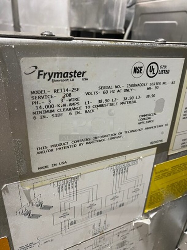 Frymaster Commercial Electric Powered Split Bay Deep Fat Fryer! With Metal Frying Baskets! All Stainless Steel! On Casters! Model: RE1142SE SN: 1508NA0057! 208V 60HZ 3 Phase! Working When Removed! - Image 10 of 11