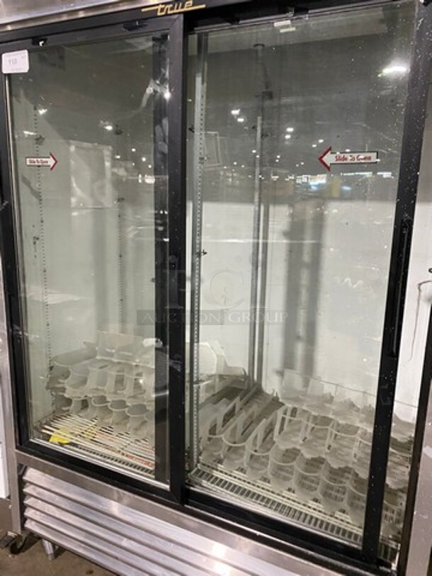 True Commercial 2 Door Cooler Merchandiser! With View Through Doors! Poly Drink Racks! All Stainless Steel! On Legs! Model: TSD47G SN: 14353538 115V 60HZ 1 Phase - Image 4 of 8