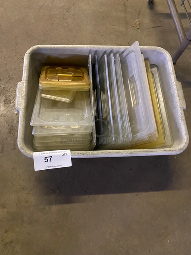 ALL ONE MONEY! Bin Full Of Various Size And Color Cambro Food Pan Lids!