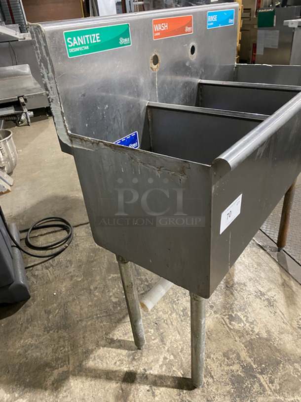 Commercial All Stainless Steel 3 Compartment Dish Washing Sink! With Back Splash! On Legs! - Image 2 of 5