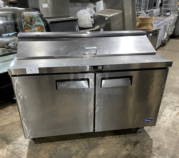 Atosa Commercial Refrigerated Sandwich Prep Table! With 2 Door Underneath Storage Space! Poly Coated Racks! All Stainless Steel! On Casters! Model: MSF8303 SN: MSF8303151119C4014