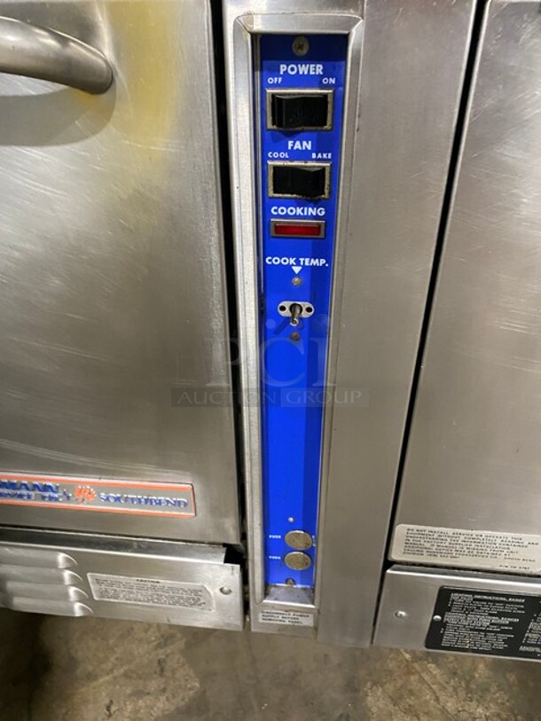 WOW! Hussmann Southbend Stainless Steel Commercial 12 Burner Stove! With One Full Size Convection Oven And Full Size Oven! With Raised Back Splash And Salamander Overhead! On Commercial Casters! Working When Removed! - Image 9 of 12