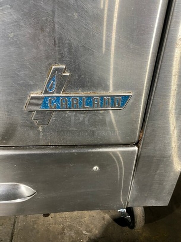 Garland Commercial Natural Gas Powered 6 Burner Stove! With Raised Back Splash And Salamander Shelf! With Oven Underneath! All Stainless Steel! On Casters! WORKING WHEN REMOVED! - Image 7 of 10