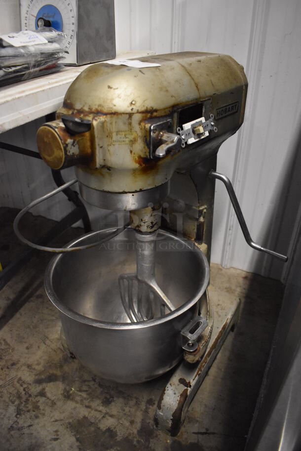 Hobart A 200 Metal Commercial 20 Quart Planetary Dough Mixer w/ Stainless Steel Mixing Bowl and Paddle Attachment. 120 Volts, 1 Phase. 17x20x31. Tested and Does Not Power On