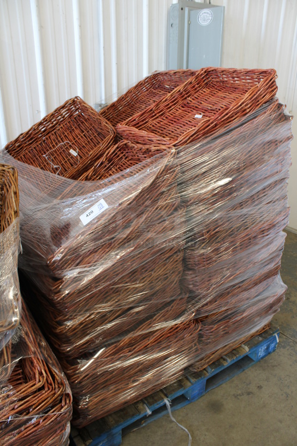 PALLET LOT of 48 Brown Wicker Style Baskets. 18x23x4. 48 Times Your Bid!