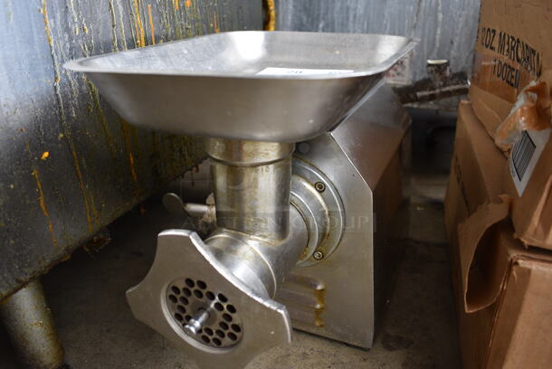 Stainless Steel Commercial Countertop Meat Grinder w/ Tray. 7.5x18x13. Tested and Working!