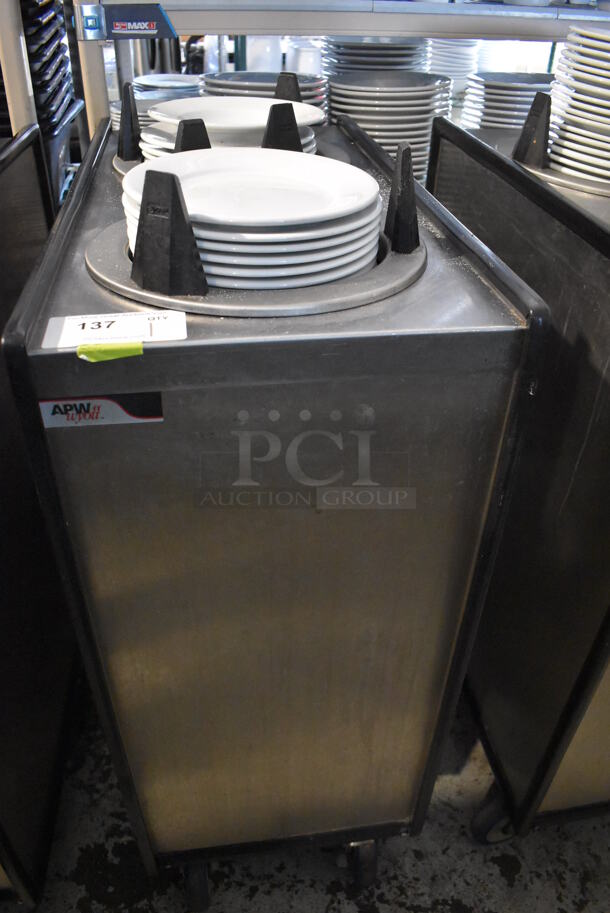 APW Wyott ML2-9-5P Stainless Steel Commercial 2 Well Plate Dispenser w/ 9" Plates on Commercial Casters. 15.5x30.5x45 - Image 1 of 6