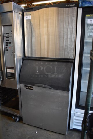 Scotsman Prodigy Stainless Steel Commercial Ice Head on Ice-O-Matic Stainless Steel Commercial Ice Bin. 31x31x74