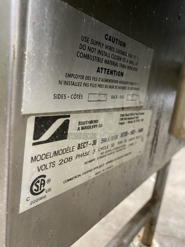 Sweet! SOUTHBEND Commercial Electric Powered Tilt Skillet/Braising Pan! All Stainless Steel! On Legs! MODEL: BECT-30 208V 3Phase! Working When Removed!  - Image 7 of 9