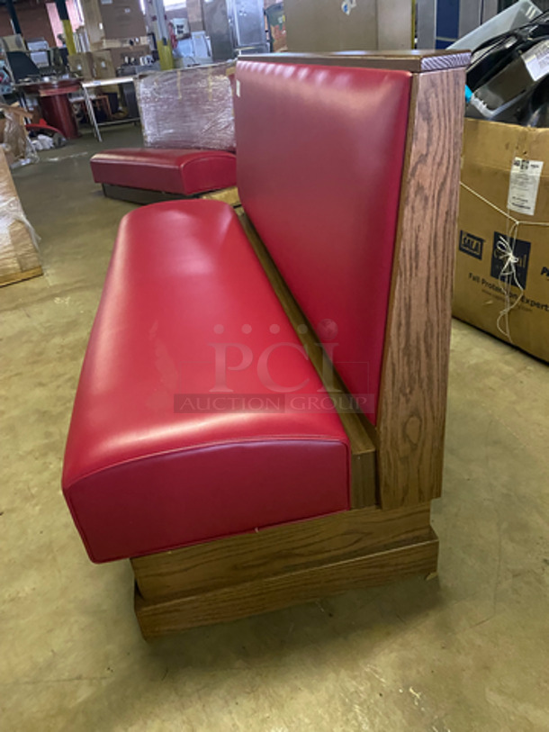 NEW! Single Sided Red Cushioned Booth Seat! With Wooden Outline! Perfect For Up Against The Wall! Can Be Connected To Any Of The Booths Listed! - Image 2 of 7